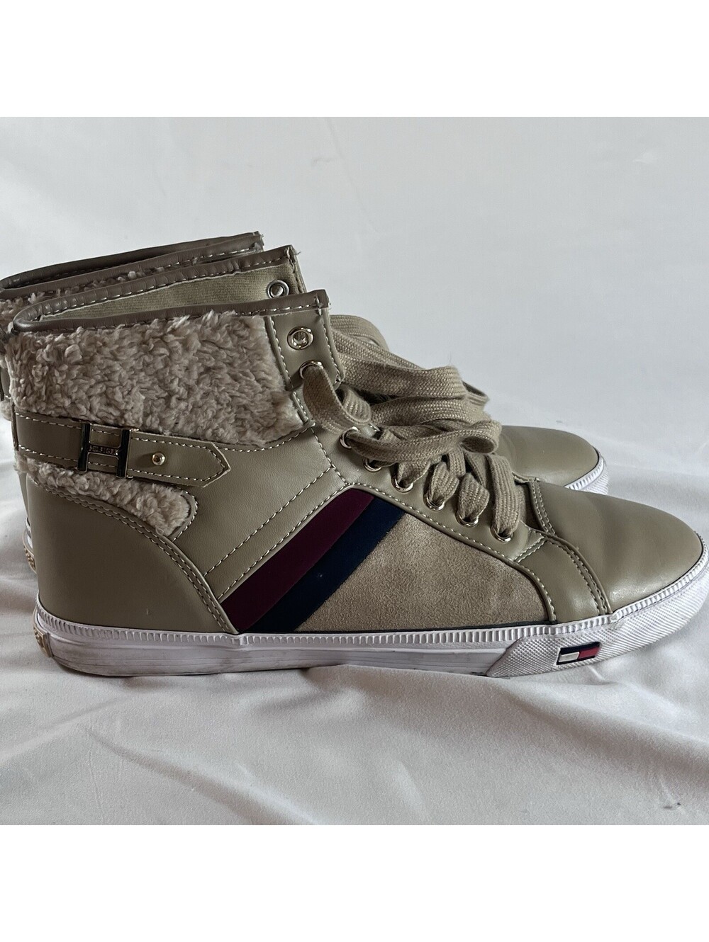 TOMMY HILFIGER Sz 8M Tan LeBora Fashion Mid Top Sneakers VGUC